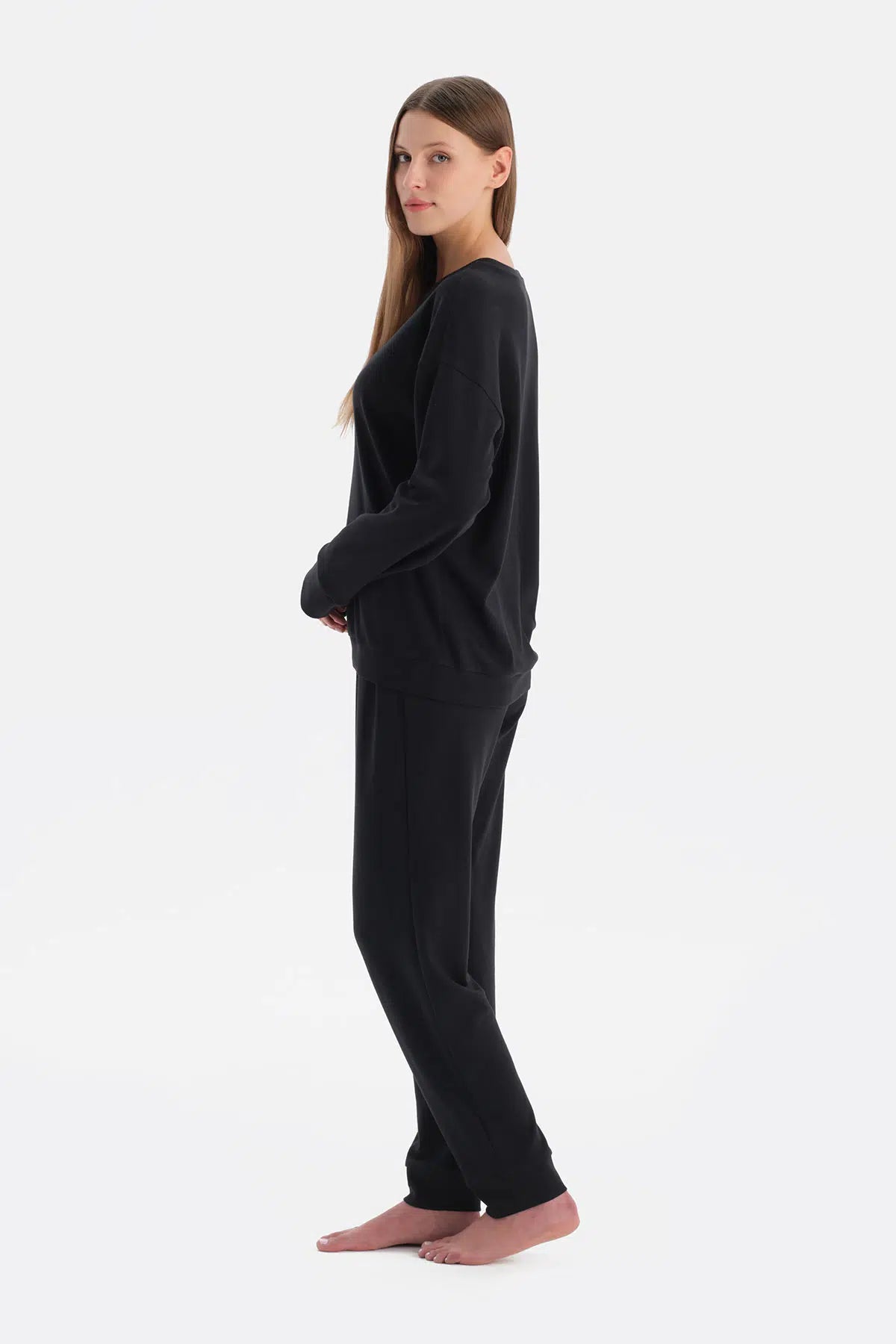 Siyah Bisiklet Yaka Jogger Paça Celliant Pijama Takımı