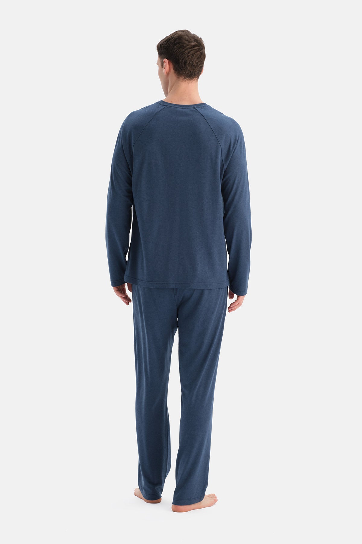 Lacivert Reglan Uzun Kollu Basıc Tişört Pantolon Pijama Takımı