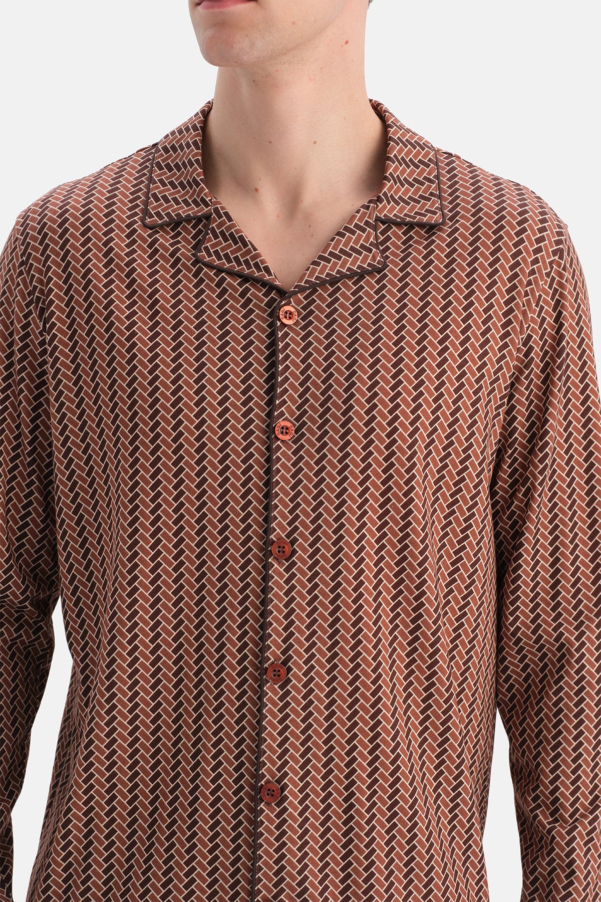 Multicolor Geometrik Desenli Pamuk Modal Gömlek Pantolon Takım