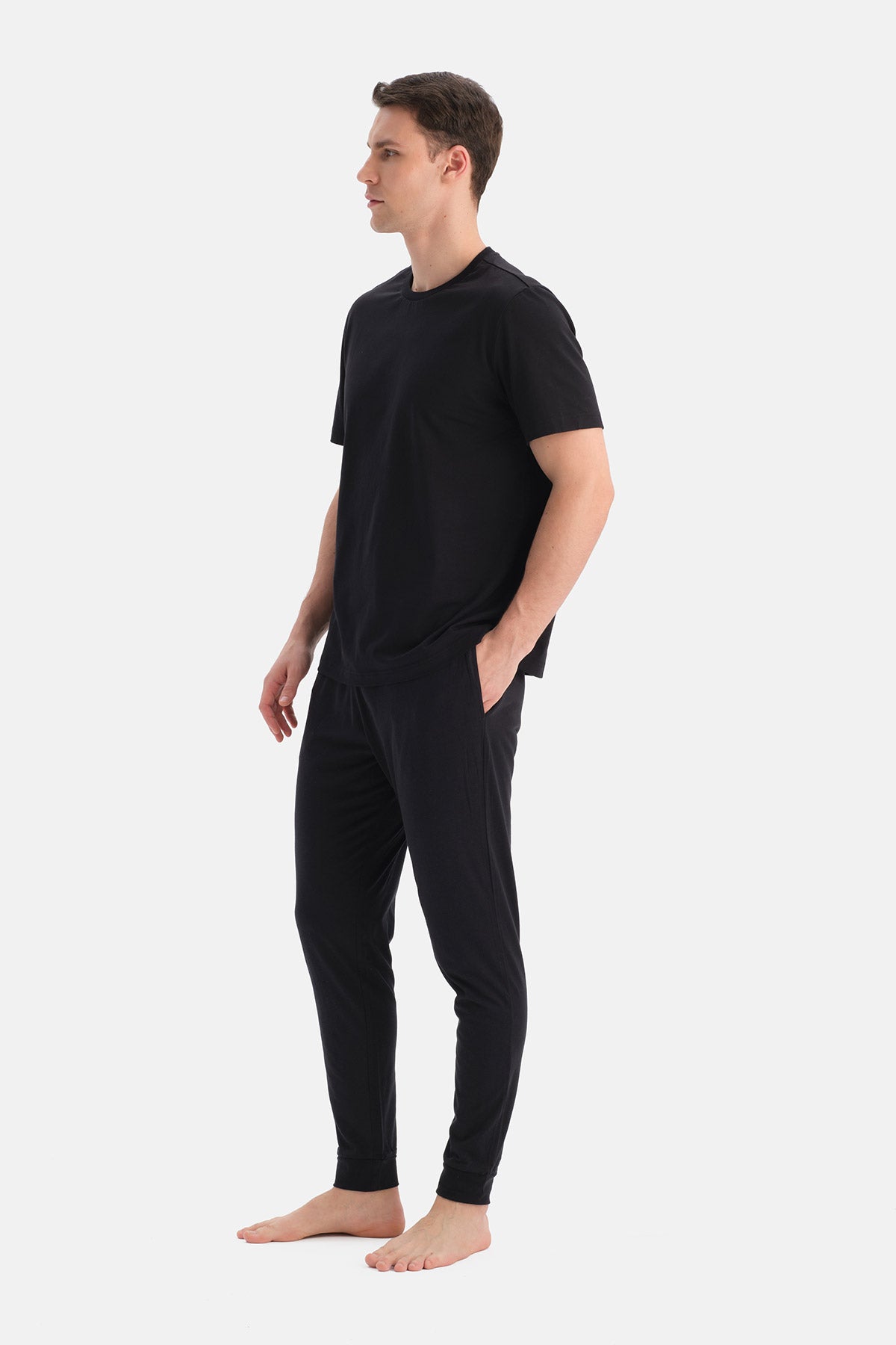 Bordo-Siyah Pamuk Modal Örme Ikili Pijama Altı