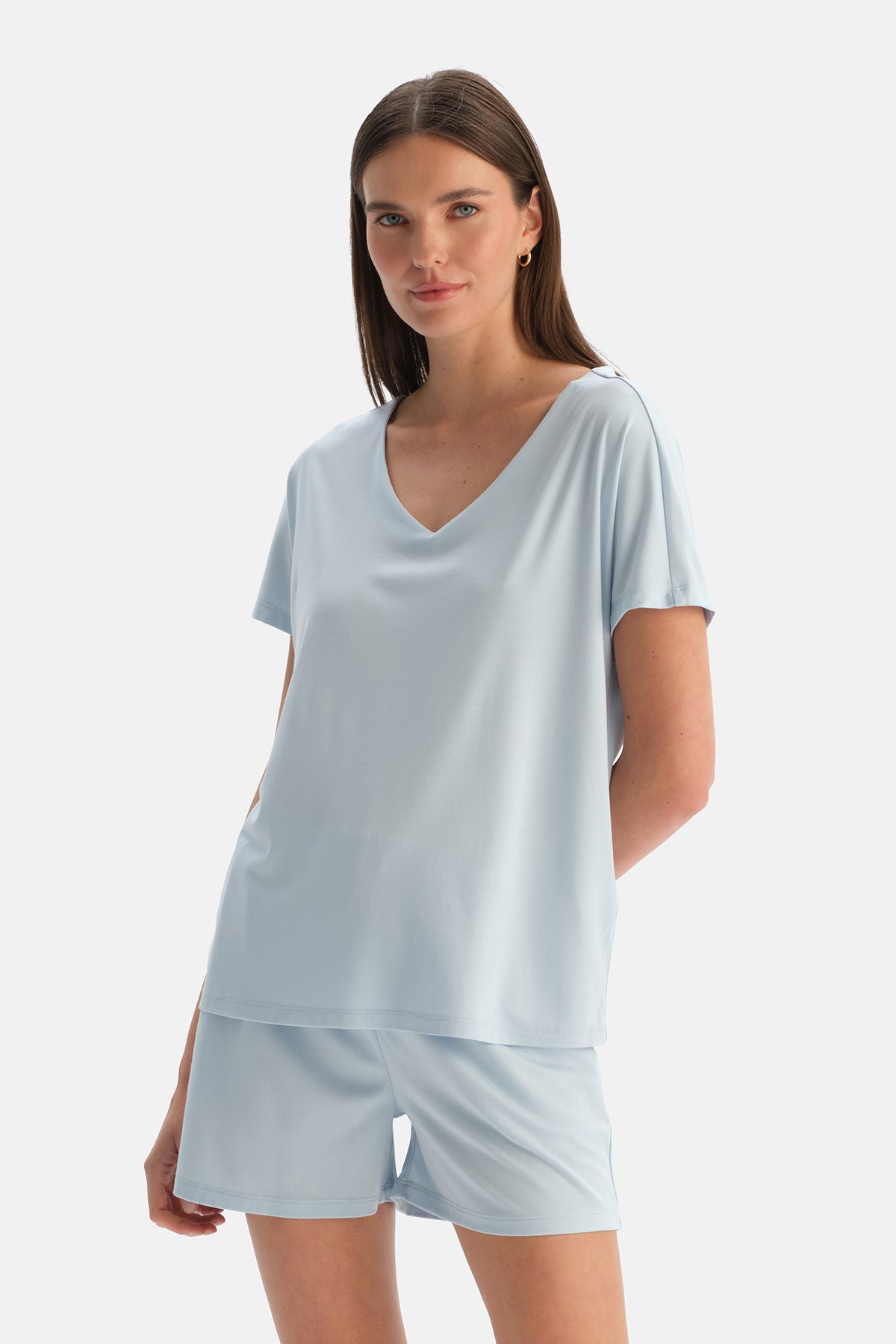 Açık Mavi Cool Touch V Yaka Tişört