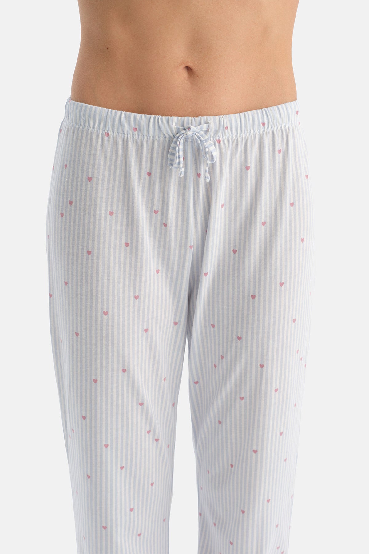 Açık Mavi Çizgili Pamuk Modal Gömlek Pijama Takımı
