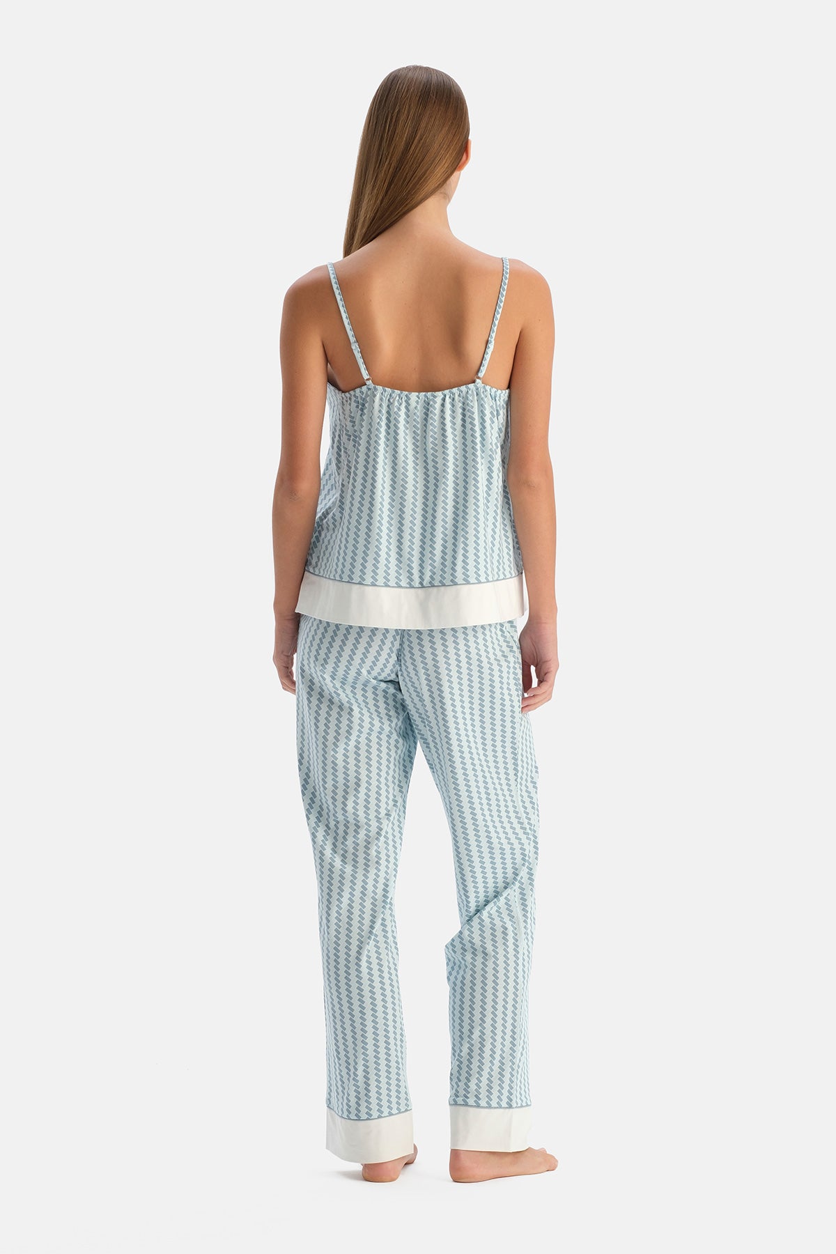 Açık Mavi Geometrik Desenli Pamuk Modal Atlet Pantolon Pijama Takımı