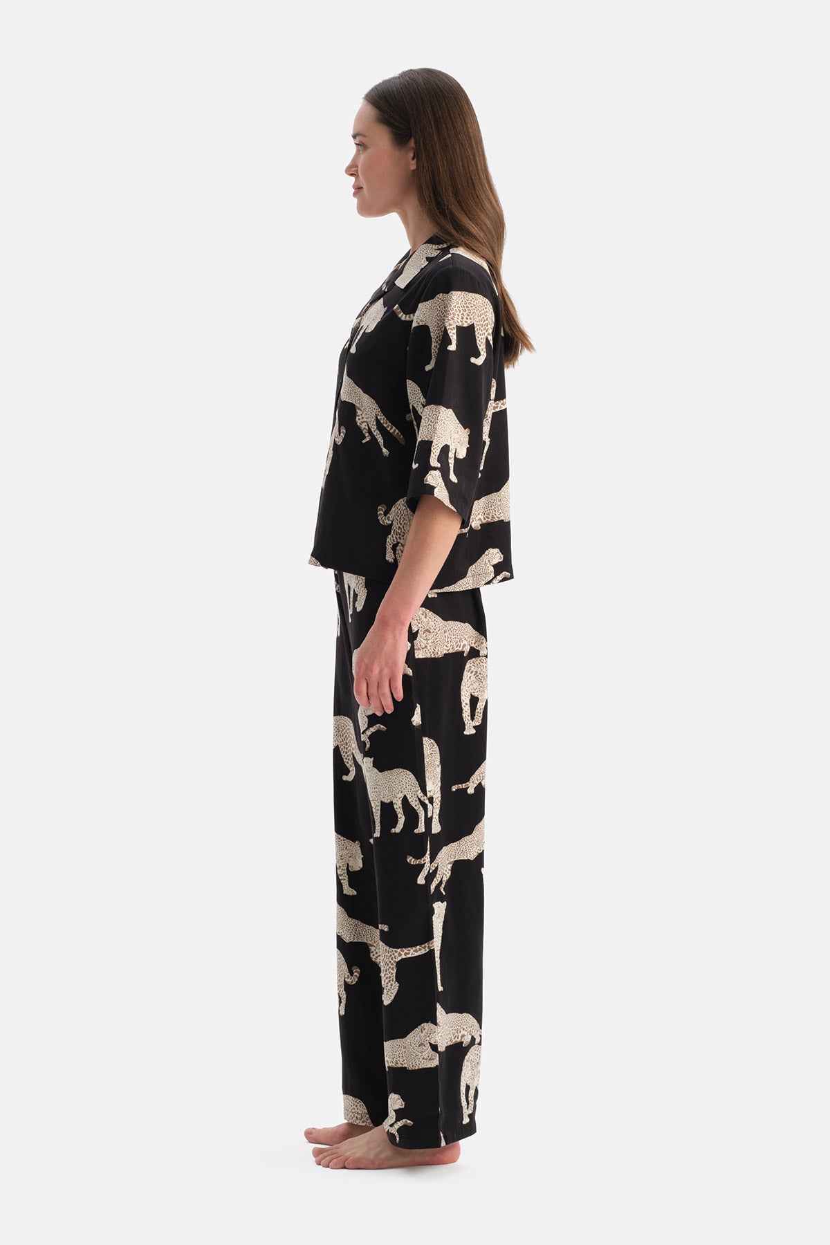 LEOPAR DESENLİ SATEN GÖMLEK PANTOLON TAKIM