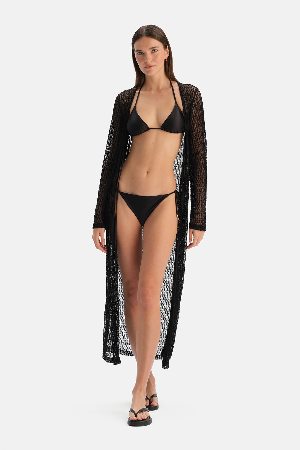 Siyah Dantelli Uzun Kimono