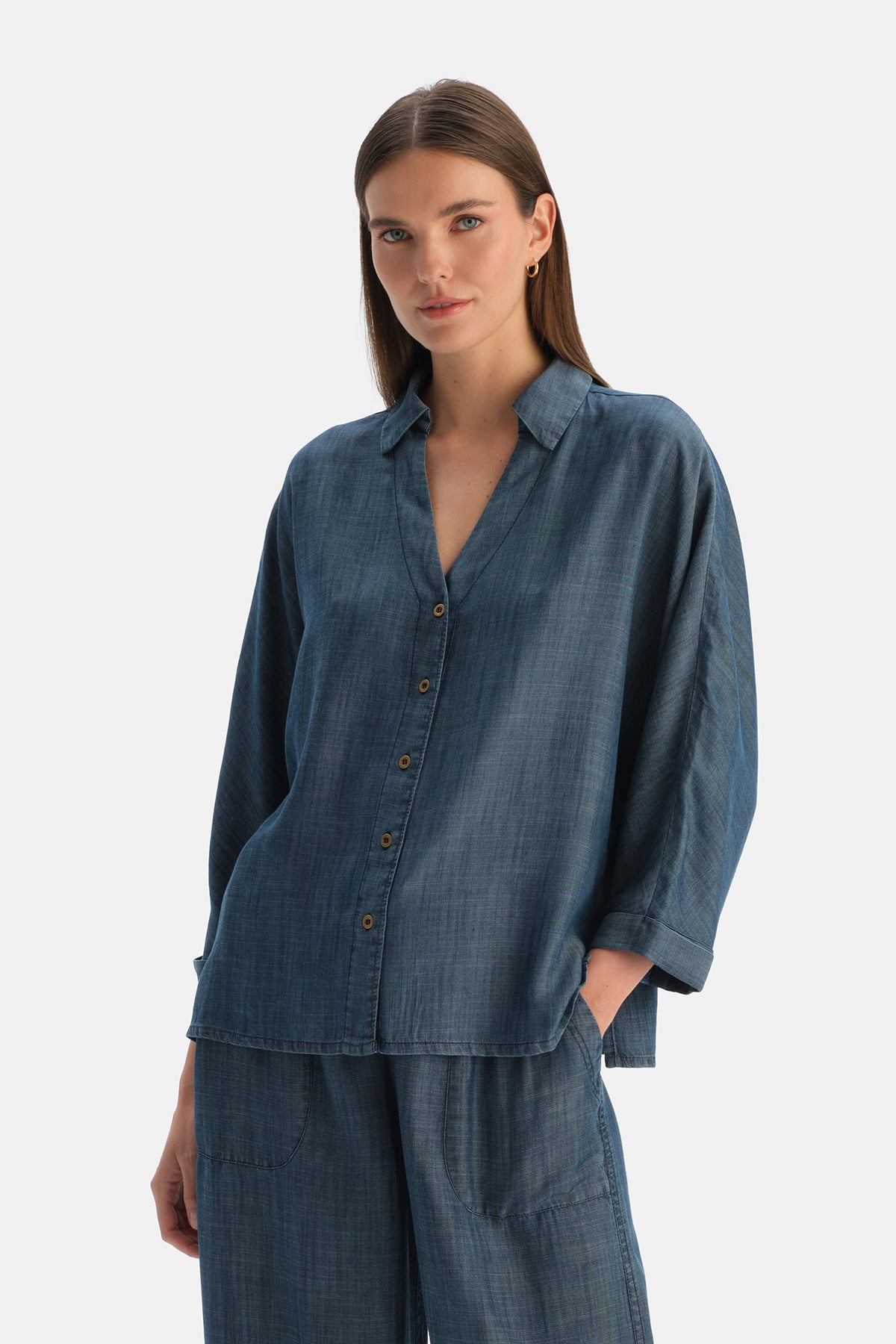 Indigo Tencel Denim Gömlek