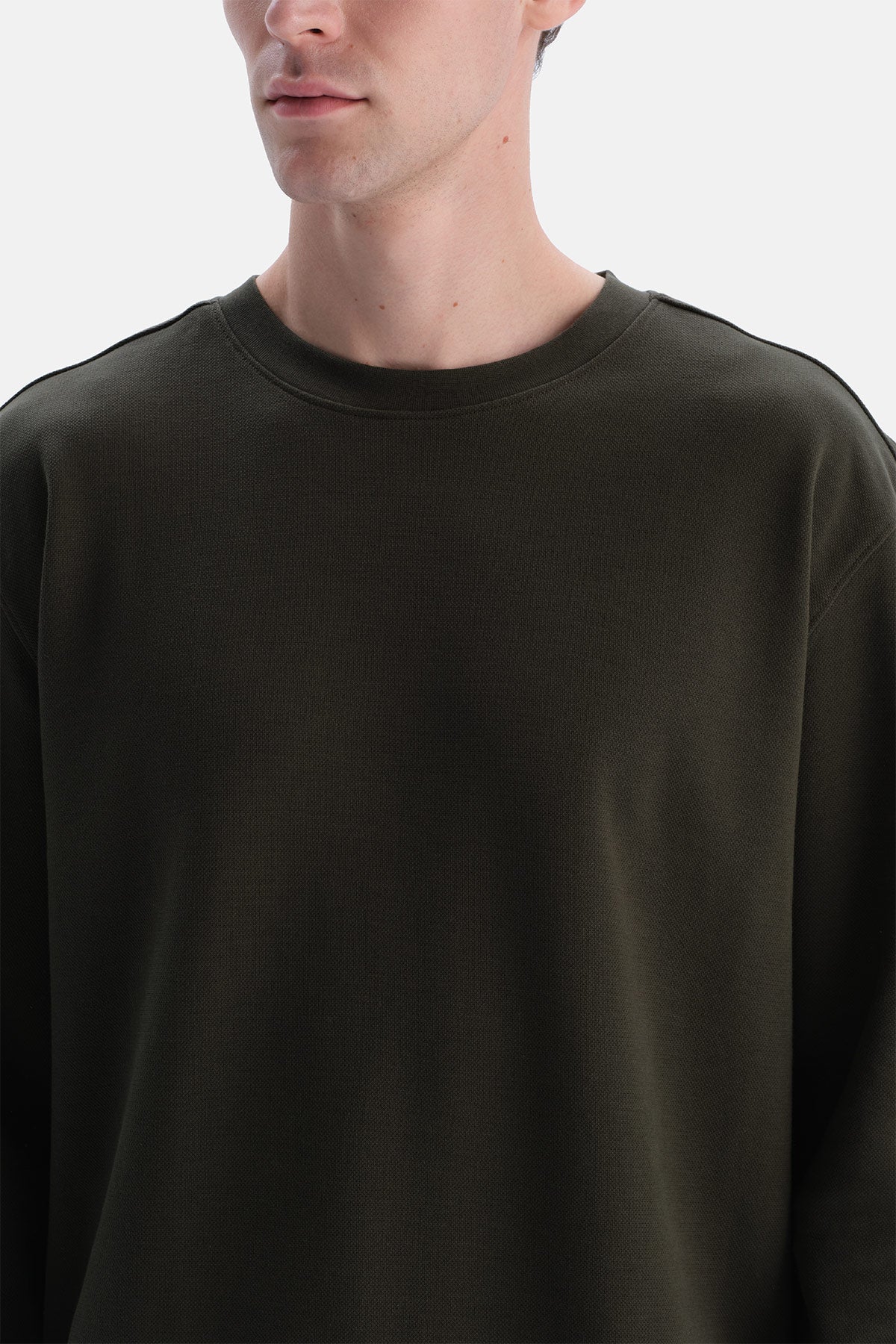 Haki Bis Yaka Pike Interlok Sweatshirt