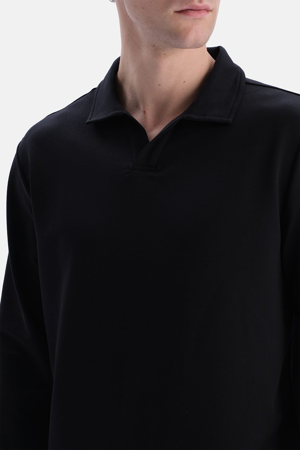 Siyah Polo Yaka Sweatshirt