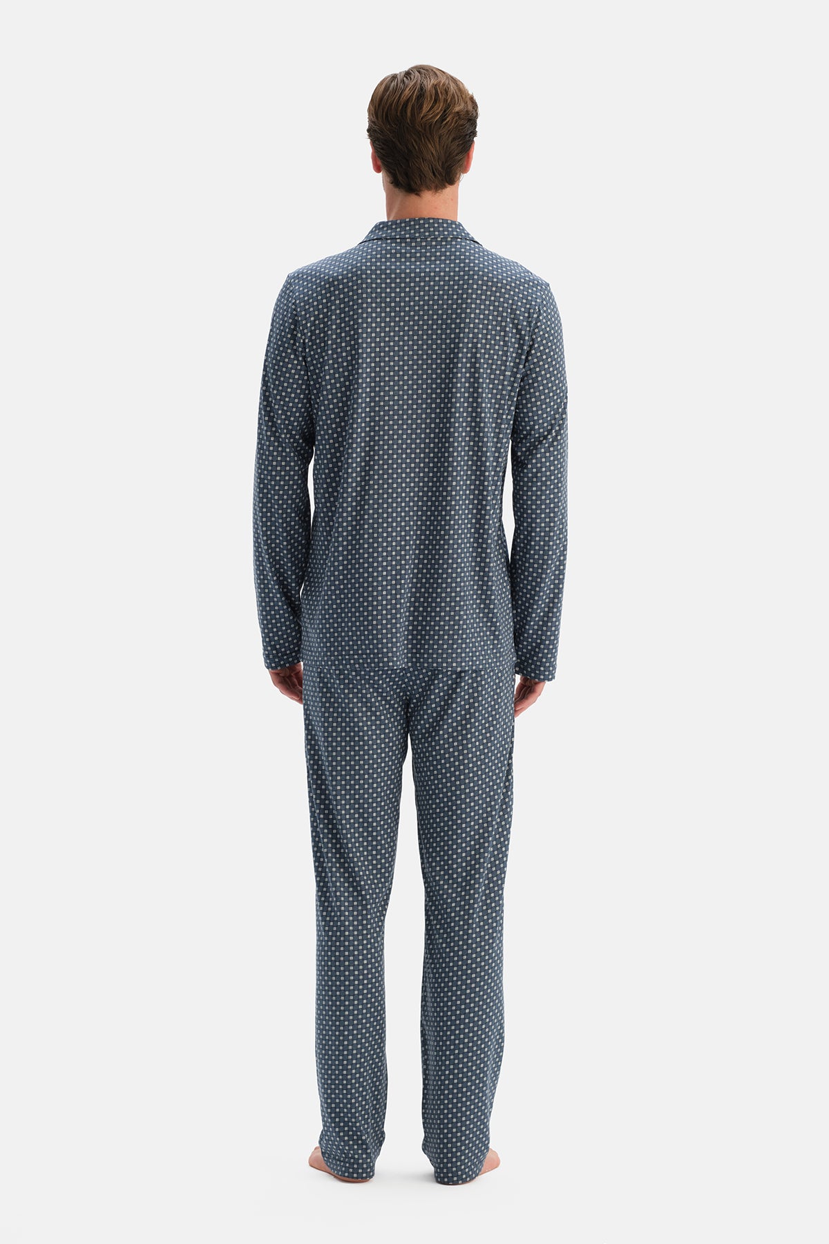 Indigo Geometrik Baskılı Gömlek Pantolon Takım