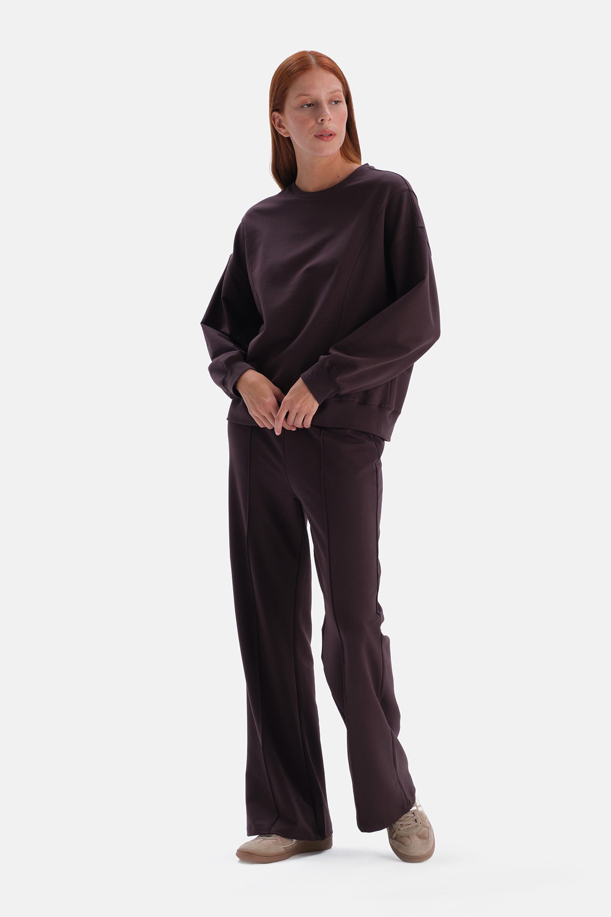 Kahverengi Bisiklet Yaka Cropped Sweatshirt