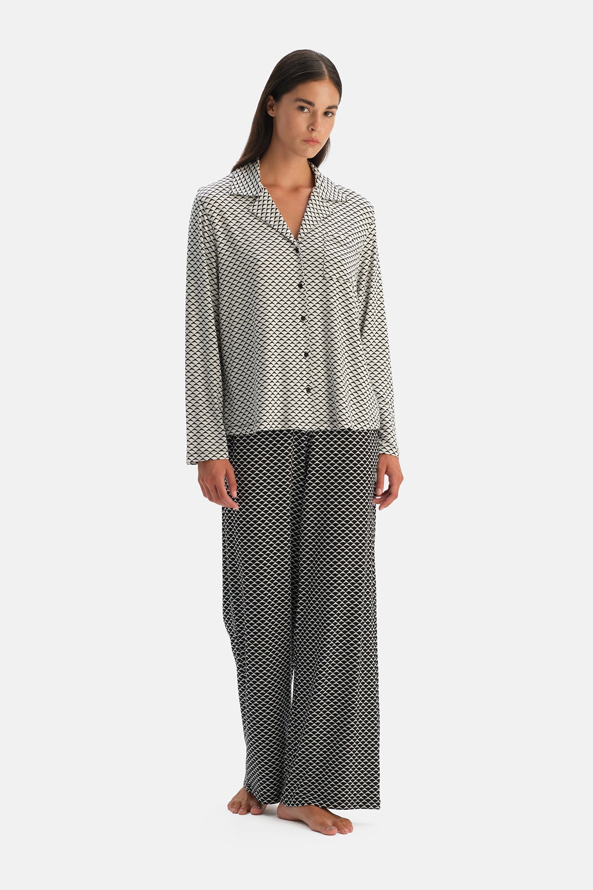 Multicolor Geometrik Baskılı Gömlek Pantolon Takım