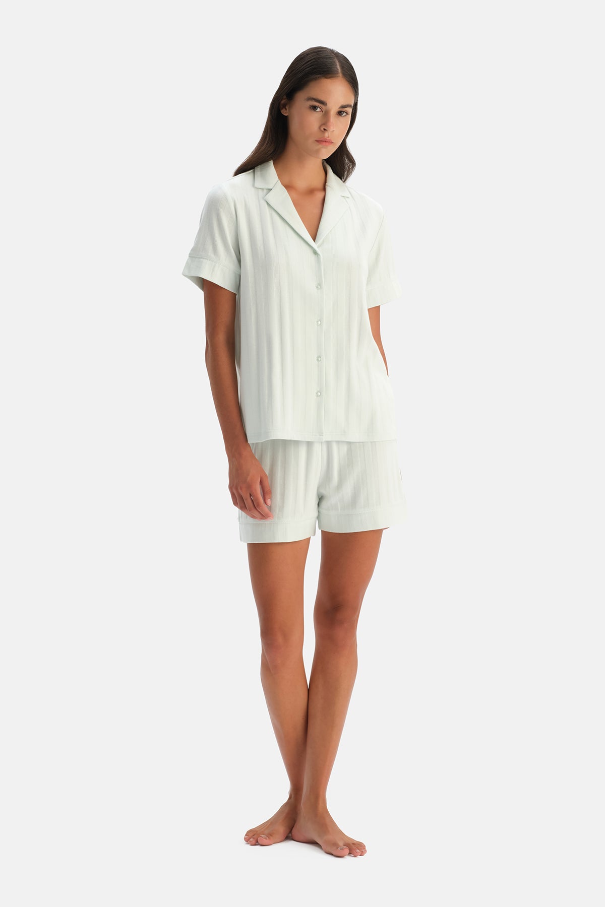 Ada Çayı Kısa Kollu Pamuk Kaşkorse Gömlek Şort Takım