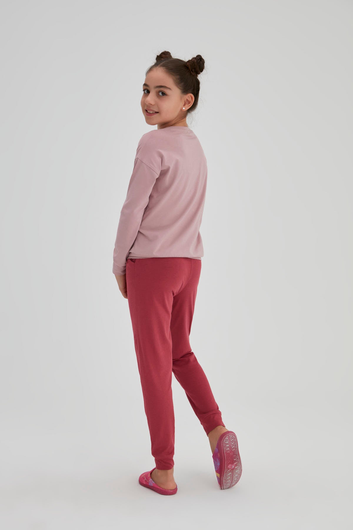 Somon Kız Çocuk Pamuk Baykuş Baskılı O Yaka Pijama Takımı
