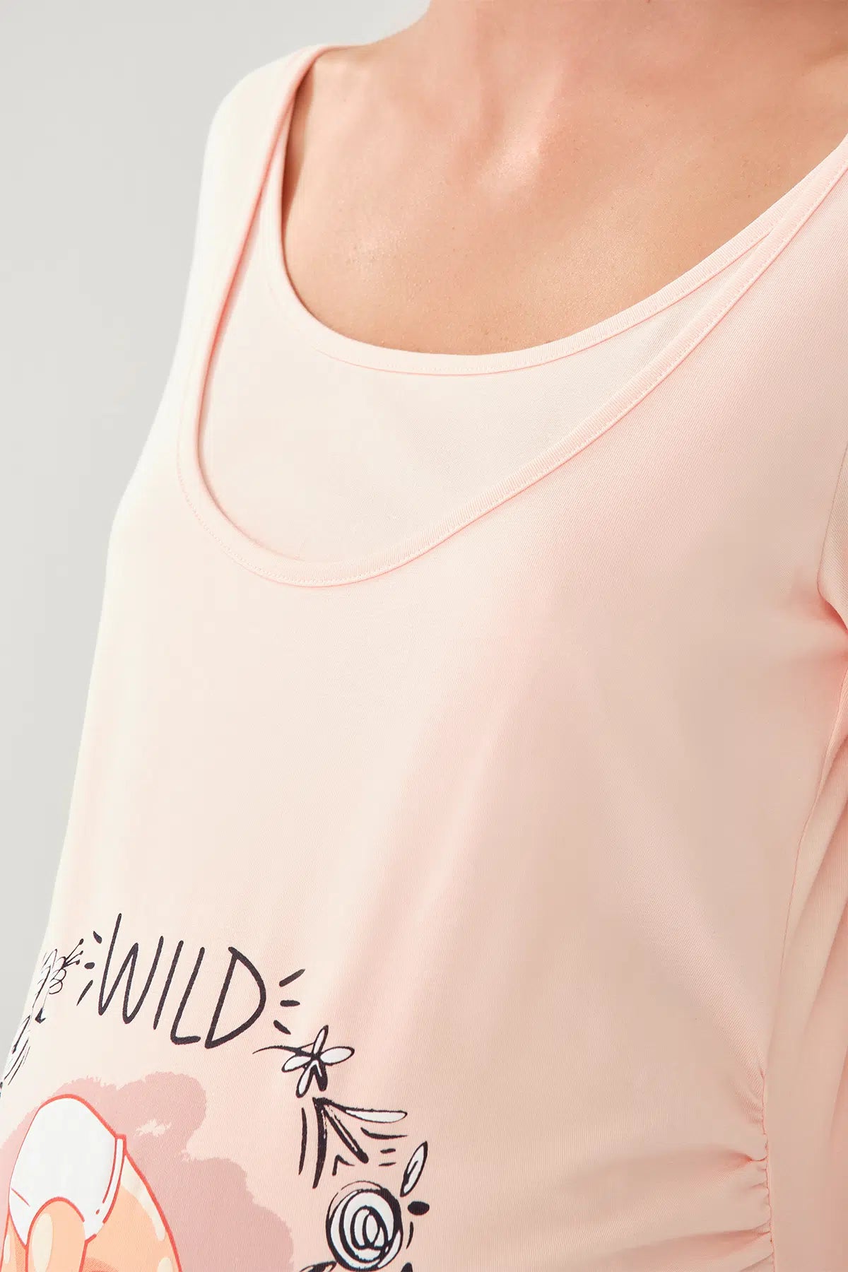 Pembe Kayık Yaka Uzun Kol Hamile Pamuk T-Shirt