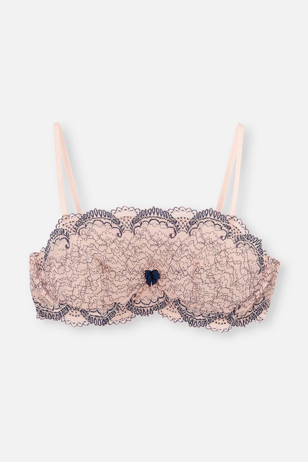 Pembe Balenli Dantelli Bralet Sütyen