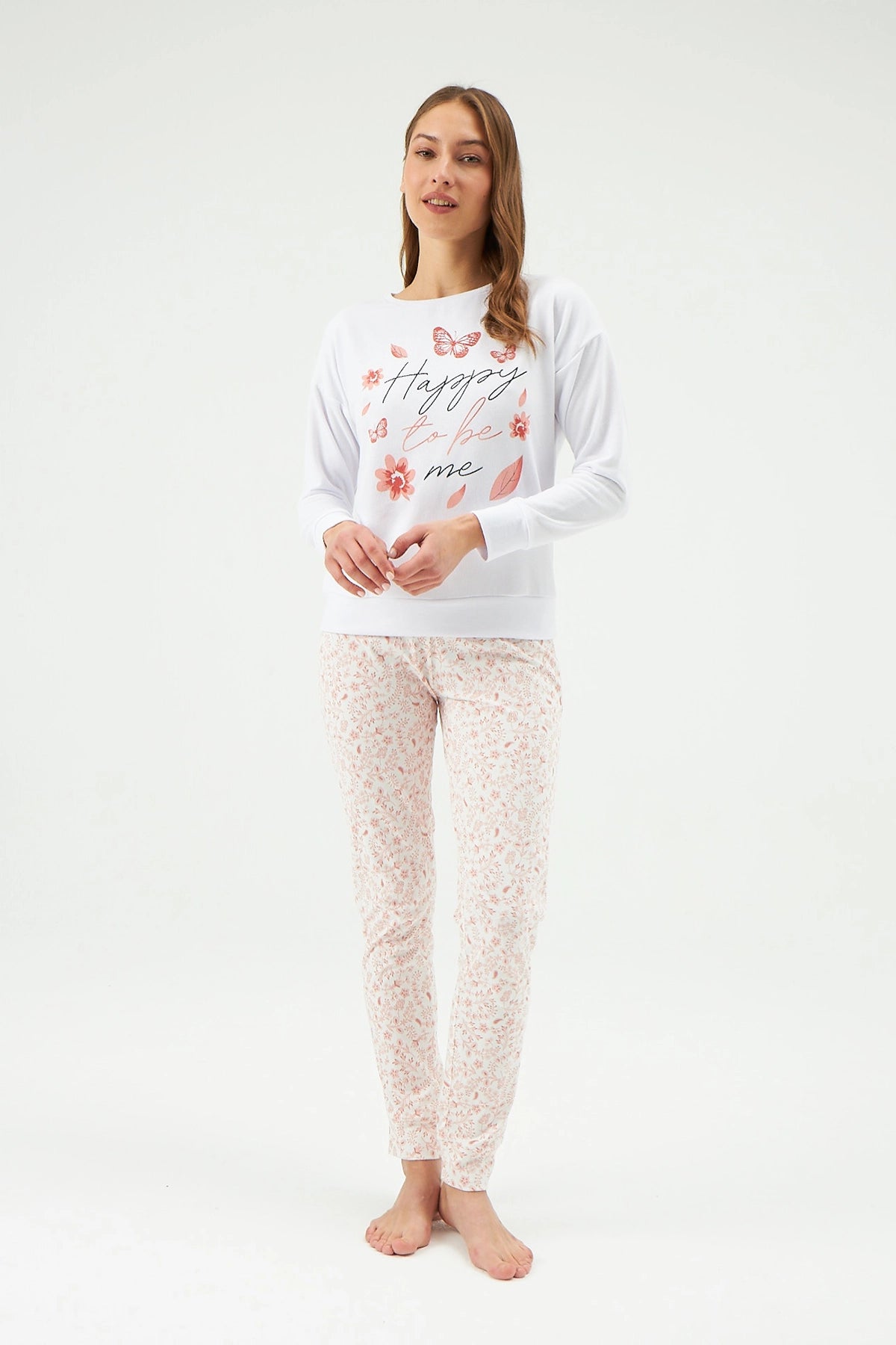 Ekru Bisiklet Yaka Pijama Üstü