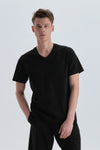 Siyah Pamuk V Yaka T-Shirt