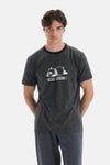 Antrasit Kısa Kol Baskılı T-Shirt