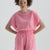 Pembe Bisiklet Yaka Pamuklu Crop T-Shirt