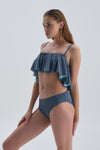 Marin Kaplı Volanlı Marin Bikini Üst