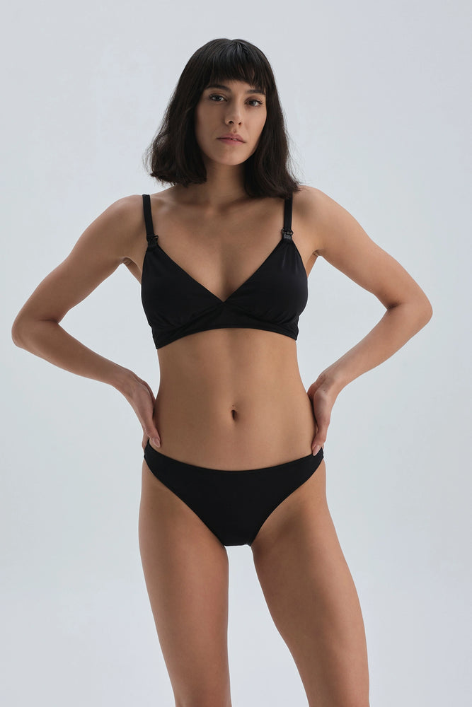 Siyah Emzirme Hamile Bikini Üst