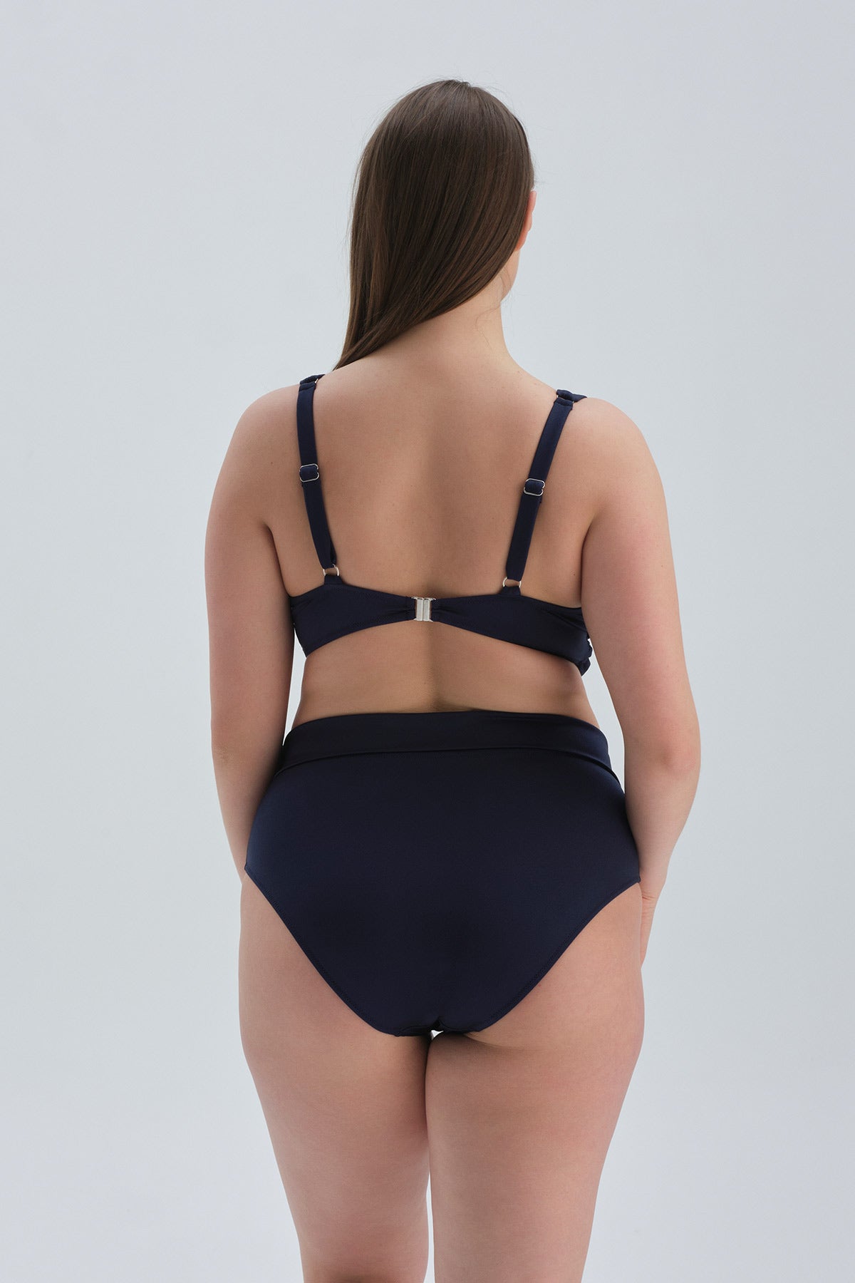 Lacivert Yüksel Bel Katlamalı Bikini Alt