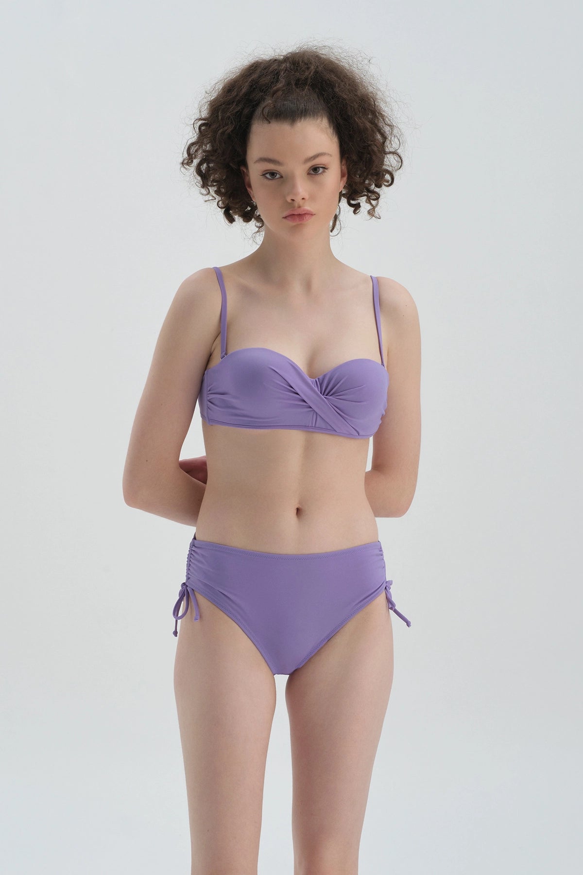 Lila Yanı Büzgülü Bikini Alt