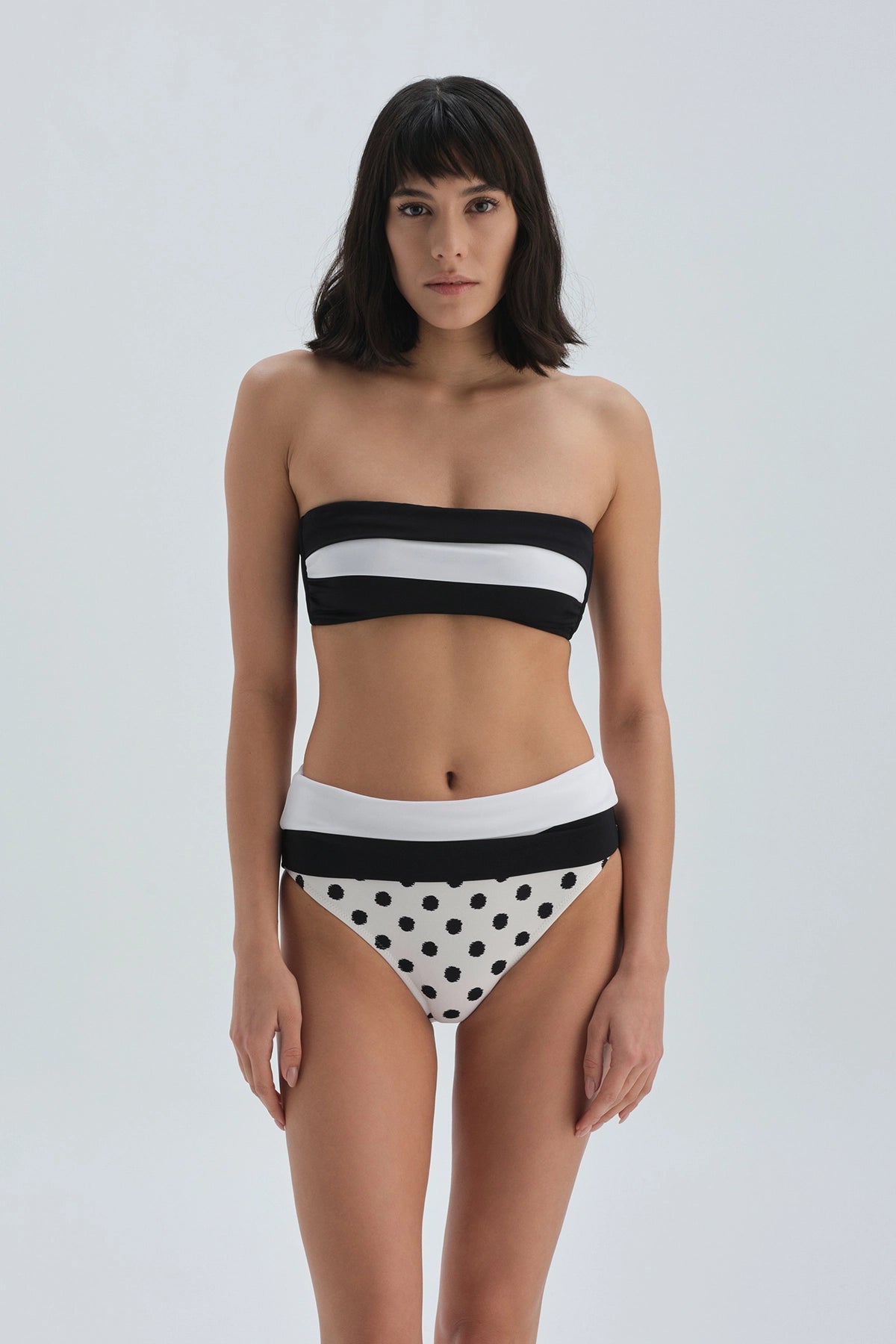 Siyah Beyaz Yüksek Bel Bikini Alt