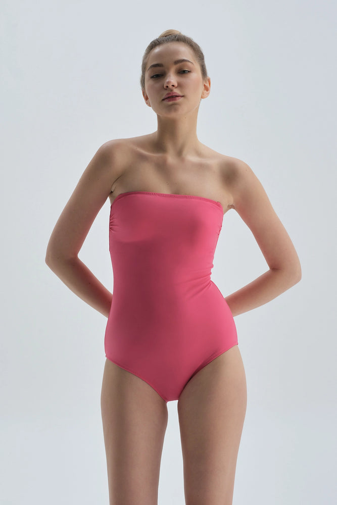 Fuşya Kaplı Straplez Mayo