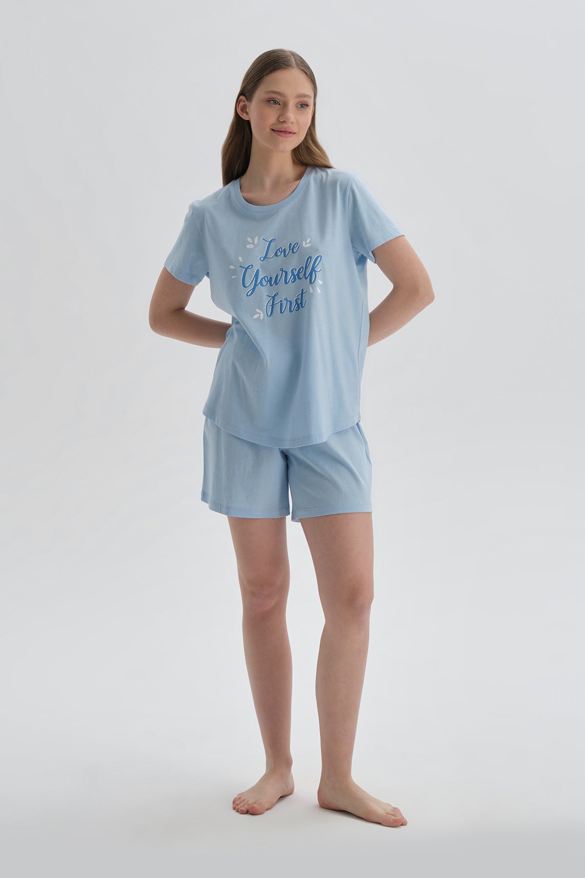 Açıkmavi Modal Şortlu Pijama Takımı