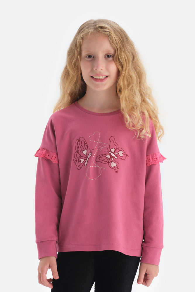 Fuşya Kız Çocuk Bisiklet Yaka Sweatshirt