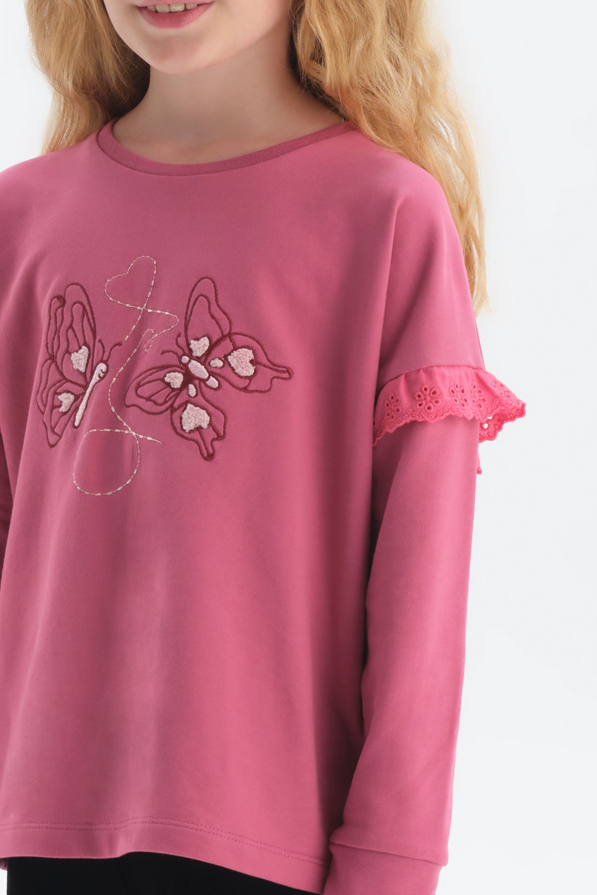 Fuşya Kız Çocuk Bisiklet Yaka Sweatshirt