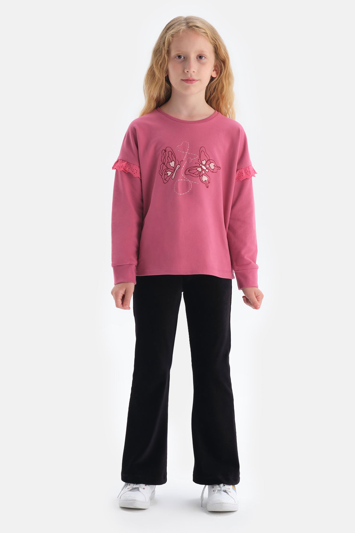 Fuşya Kız Çocuk Bisiklet Yaka Sweatshirt