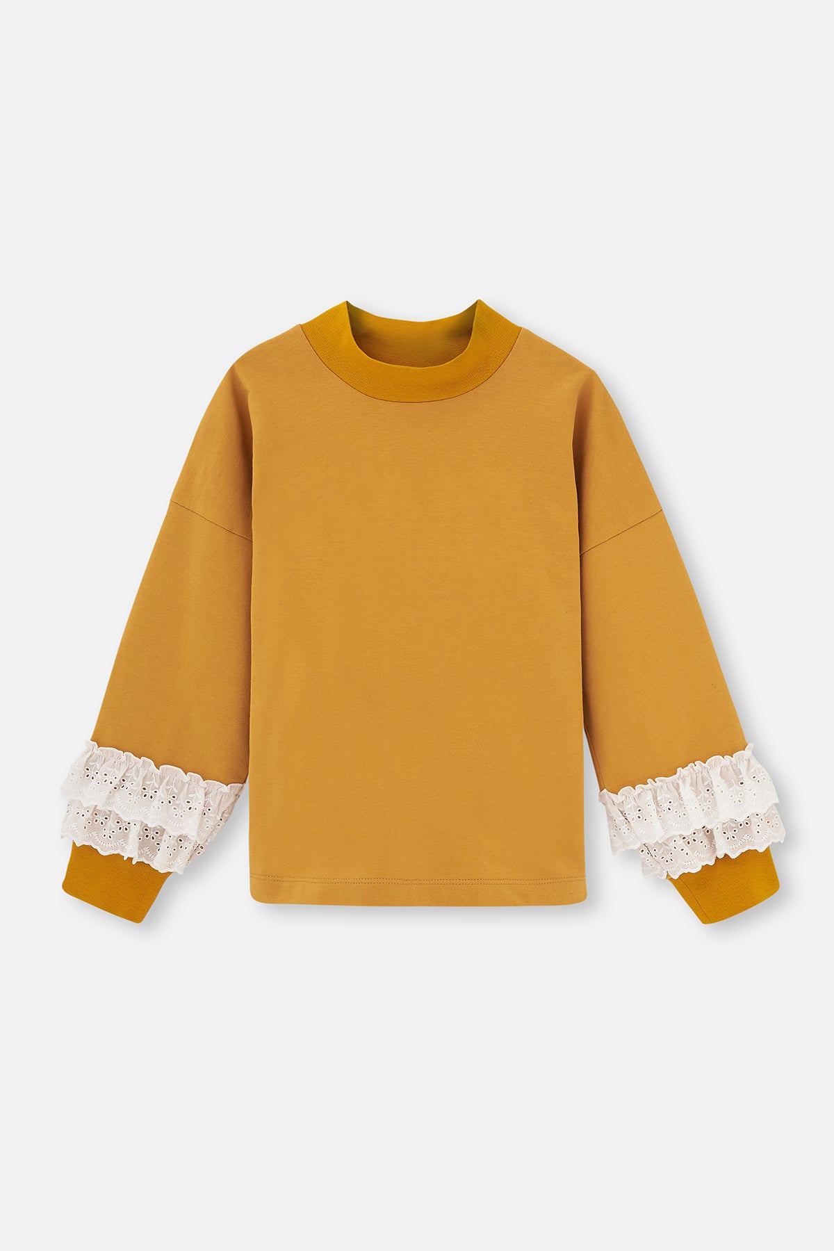 Hardal Uzun Kol Brode Detaylı Dik Yaka Sweatshirt