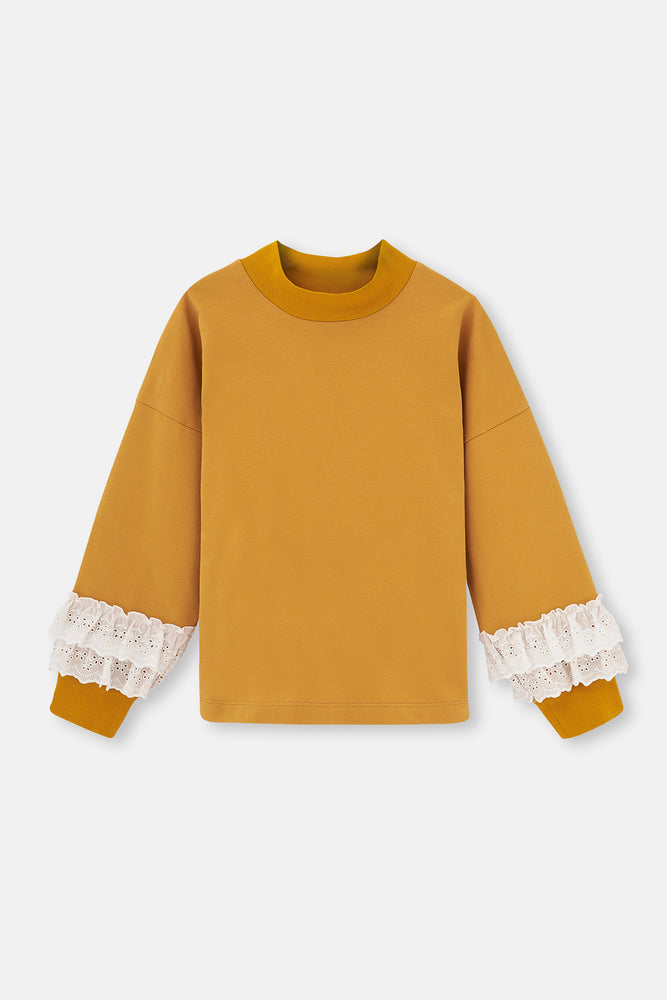 Hardal Uzun Kol Brode Detaylı Dik Yaka Sweatshirt