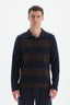 Lacivert Çizgili Garnili Polo Yaka Yarım Patlı Sweatshirt