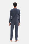 Indigo Uzun Reglan Kol V Yaka Pijama Takımı
