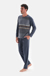 Indigo Uzun Reglan Kol V Yaka Pijama Takımı