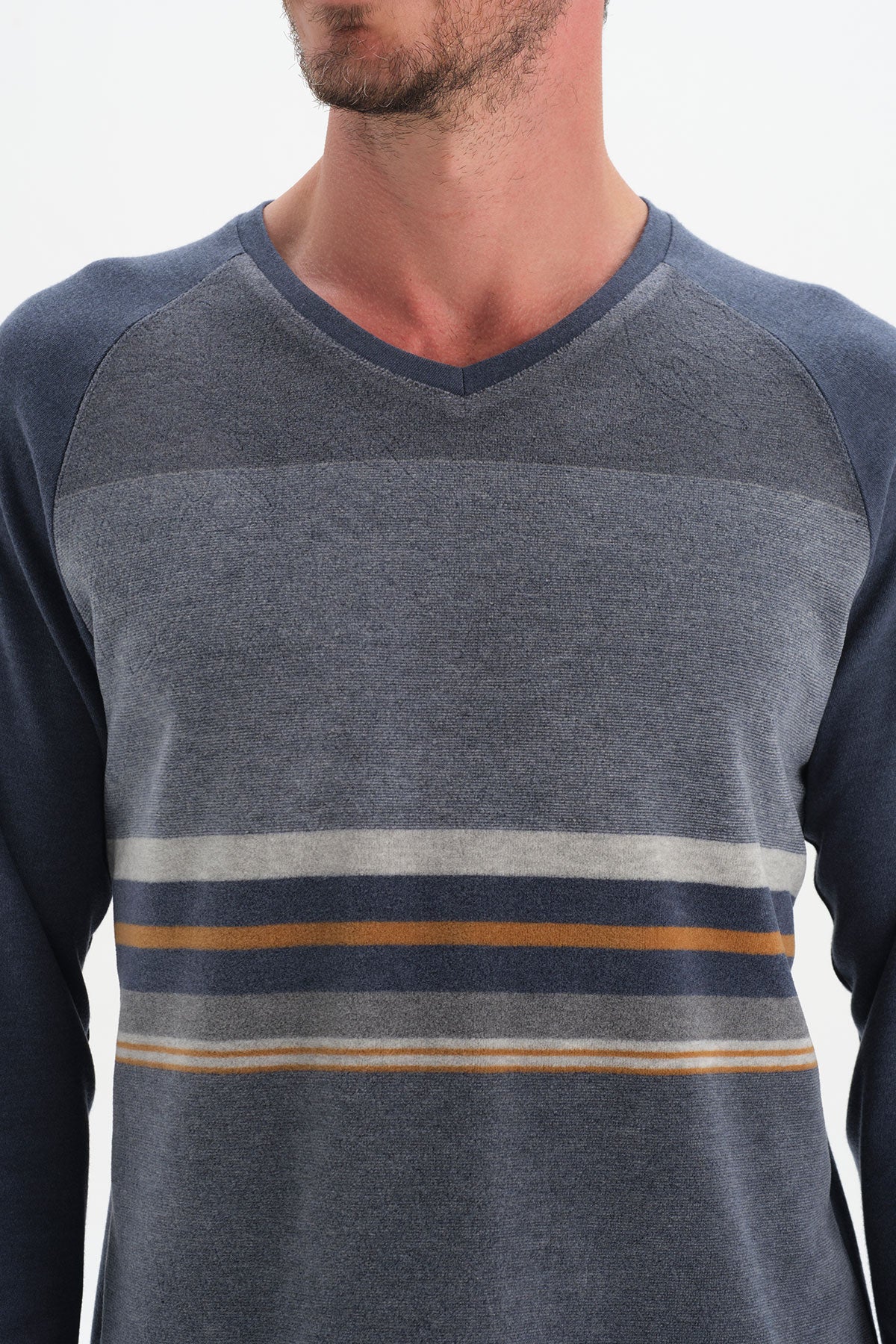 Indigo Uzun Reglan Kol V Yaka Pijama Takımı