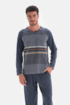 Indigo Uzun Reglan Kol V Yaka Pijama Takımı