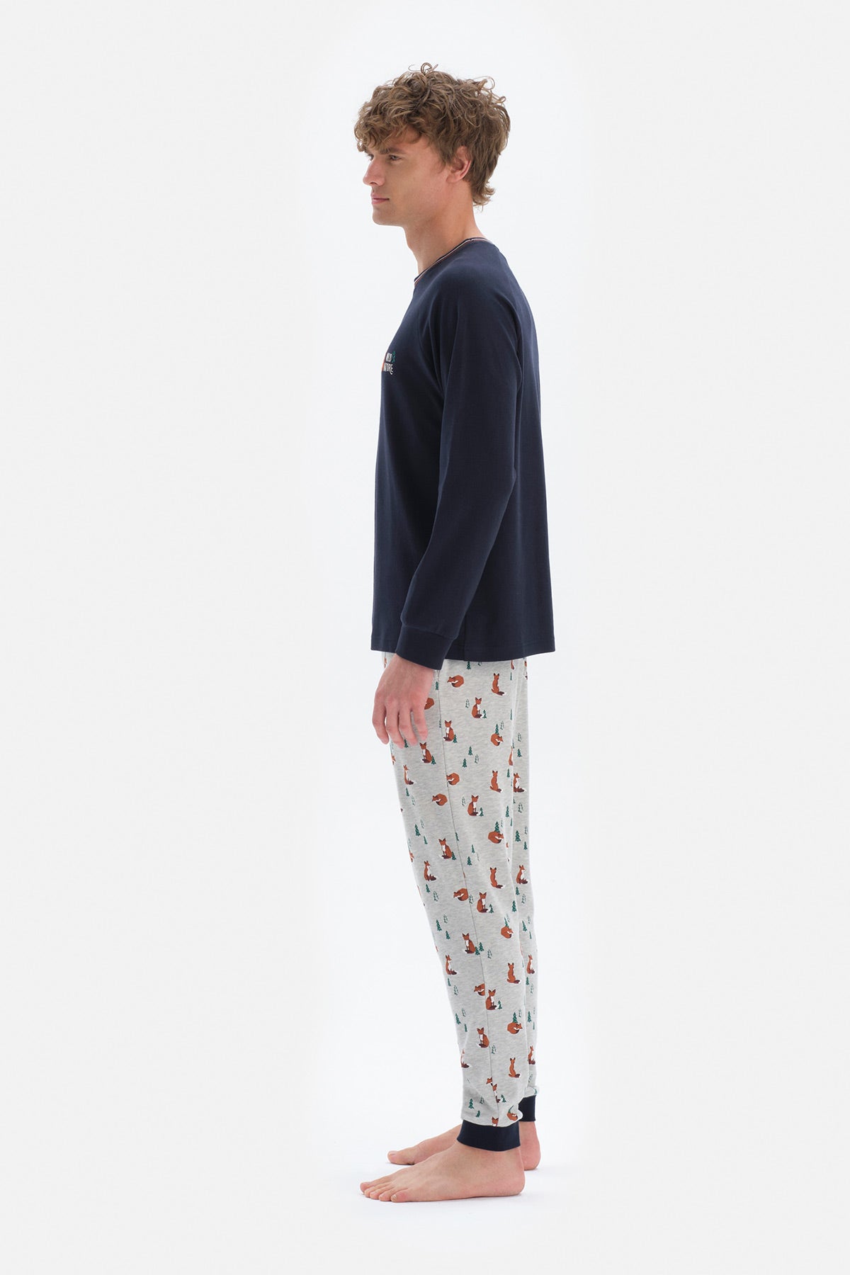 Lacivert Reglan Kol Bisiklet Yaka Pijama Takımı