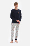 Lacivert Reglan Kol Bisiklet Yaka Pijama Takımı