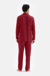 Bordo Uzun Kol Ceket Yaka Saten Pijama Takımı