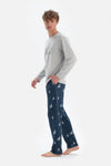 Gri Uzun Kol Bisiklet Yaka Pamuklu Pijama Takımı