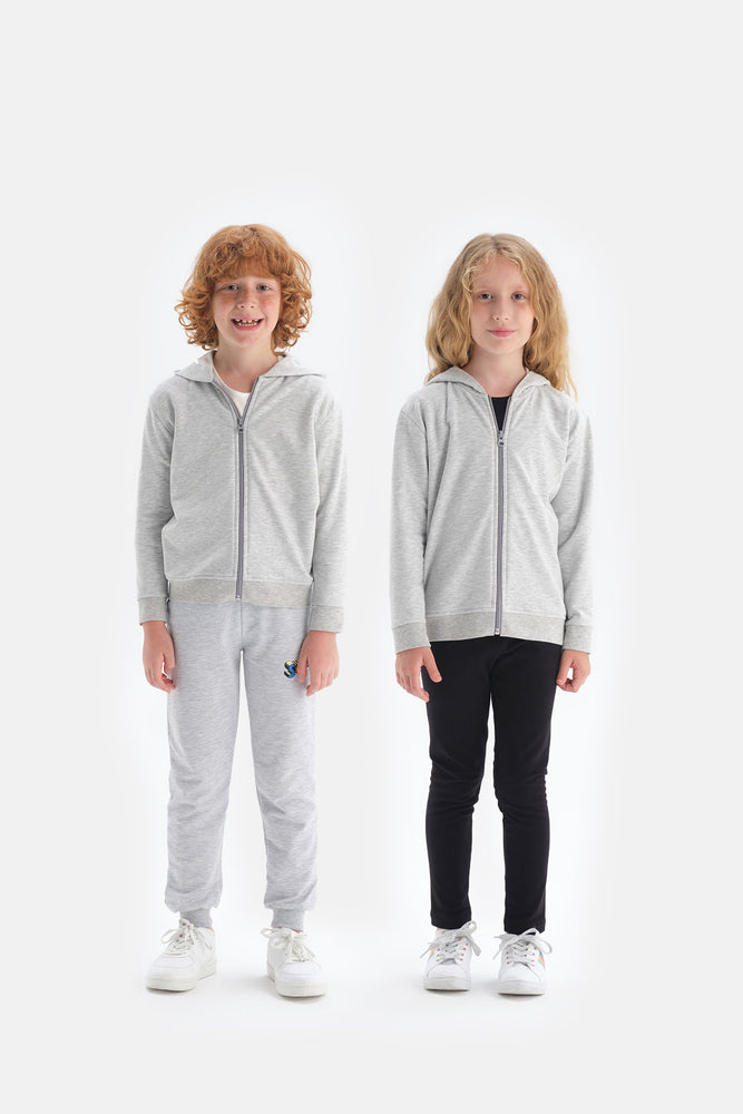 Gri Unisex Kapüşonlu Fermuarlı Sweatshirt