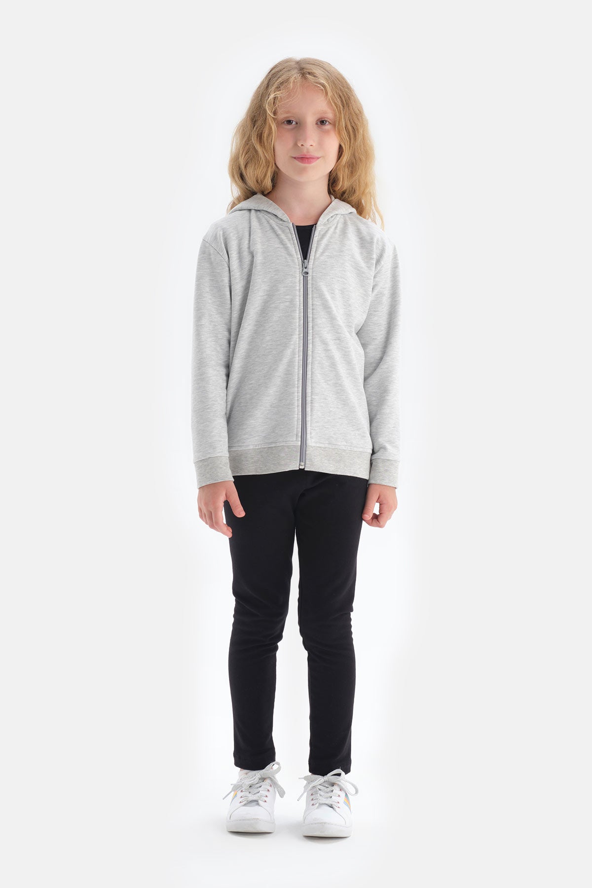 Gri Unisex Kapüşonlu Fermuarlı Sweatshirt
