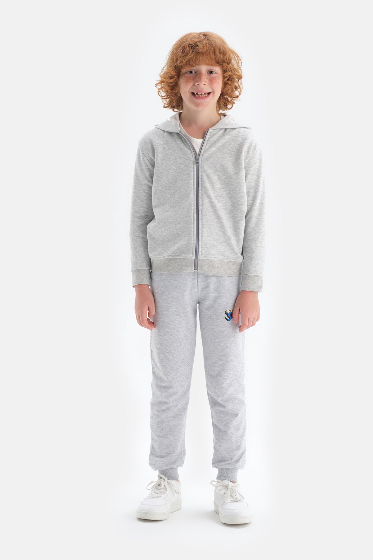 Gri Unisex Kapüşonlu Fermuarlı Sweatshirt