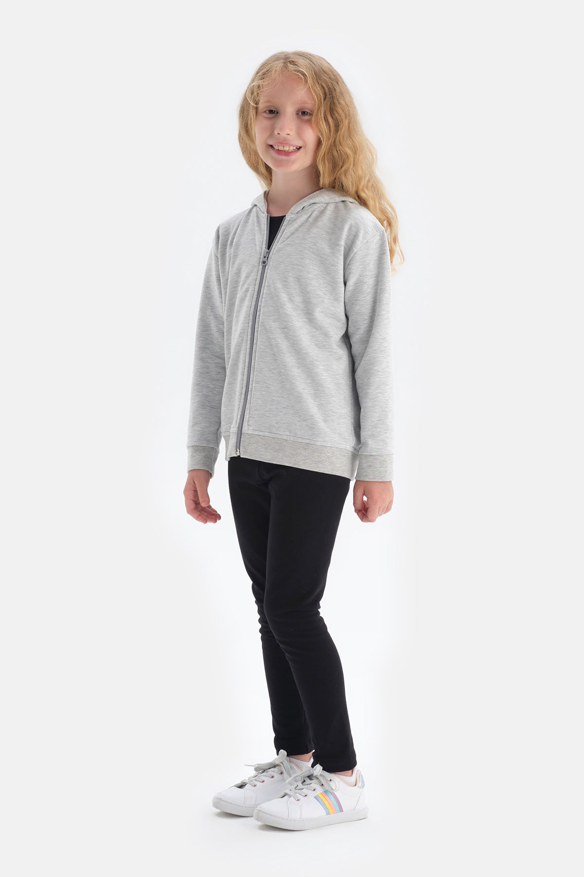 Gri Unisex Kapüşonlu Fermuarlı Sweatshirt