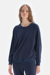 Lacivert Uzun Kol Bisiklet Yaka Pamuklu Sweatshirt