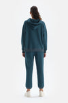 Petrol Kapüşonlu Oversize Pamuklu Sweatshirt